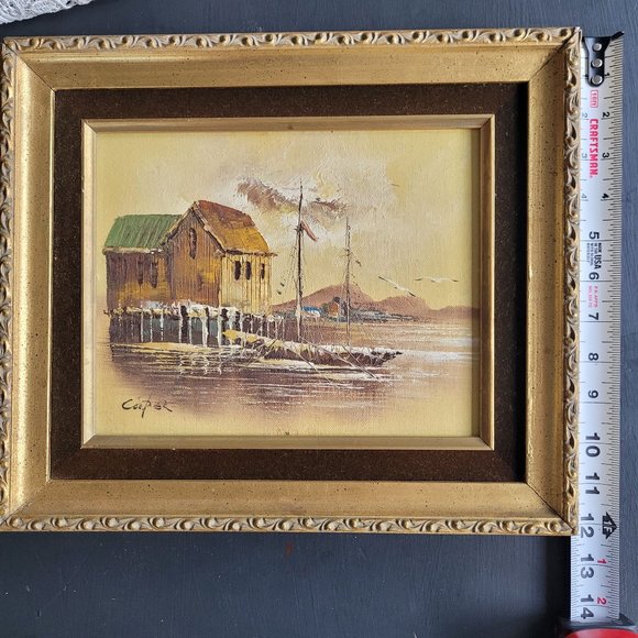 Vintage Mid-Century Original Framed Painting - Boat and water scene - Picture 4 of 16
